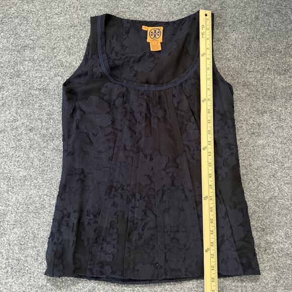 Tory Burch Silk Top Women Size 4 Floral Black Navy Tank Semi Sheer Chiffon - Picture 8 of 11